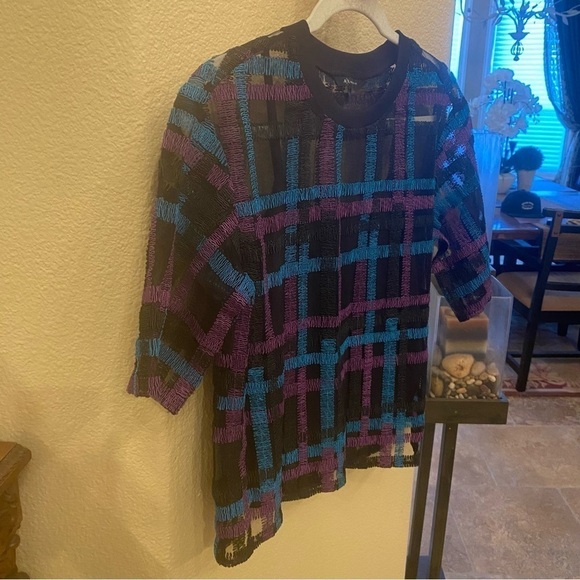 A/X Armani Exchange Embroidered Tulle Overlay Top Size Medium - Picture 3 of 11